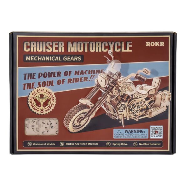 Hračka Robotime 3D drevené mechanické puzzle Motorka (cruiser) – Obrázok 6