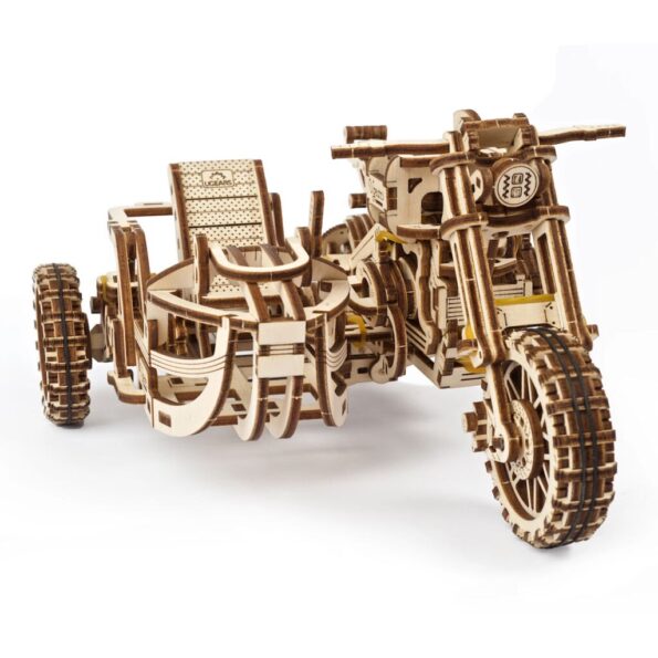 Hračka Ugears 3D drevené mechanické puzzle UGR-10 Motorka (scrambler) s vozíkom – Obrázok 14