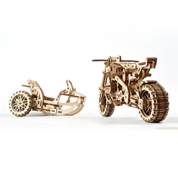 Hračka Ugears 3D drevené mechanické puzzle UGR-10 Motorka (scrambler) s vozíkom – Obrázok 15