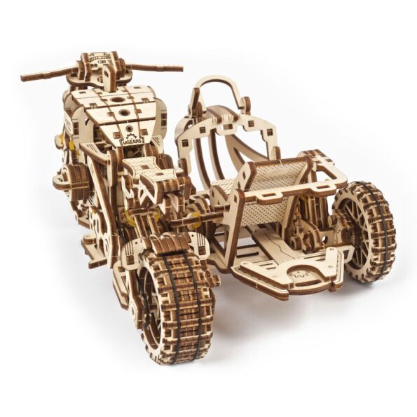 Hračka Ugears 3D drevené mechanické puzzle UGR-10 Motorka (scrambler) s vozíkom – Obrázok 8