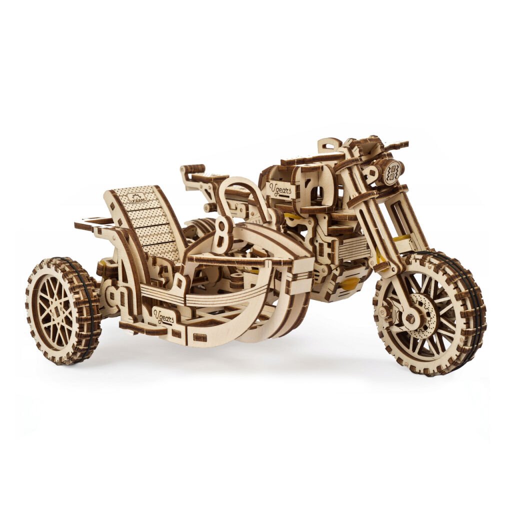 Hracka-Ugears-3D-drevene-mechanicke-puzzle-UGR-10-Motorka-scrambler-s-vozikom Hračka Ugears 3D drevené mechanické puzzle UGR-10 Motorka (scrambler) s vozíkom – Obrázok 1