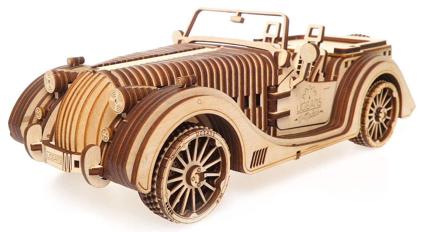 Hracka-Ugears-3D-drevene-mechanicke-puzzle-VM-01-Auto-roadster Hračka Ugears 3D dřevěné mechanické puzzle VM-01 Auto (roadster) – Obrázok 1