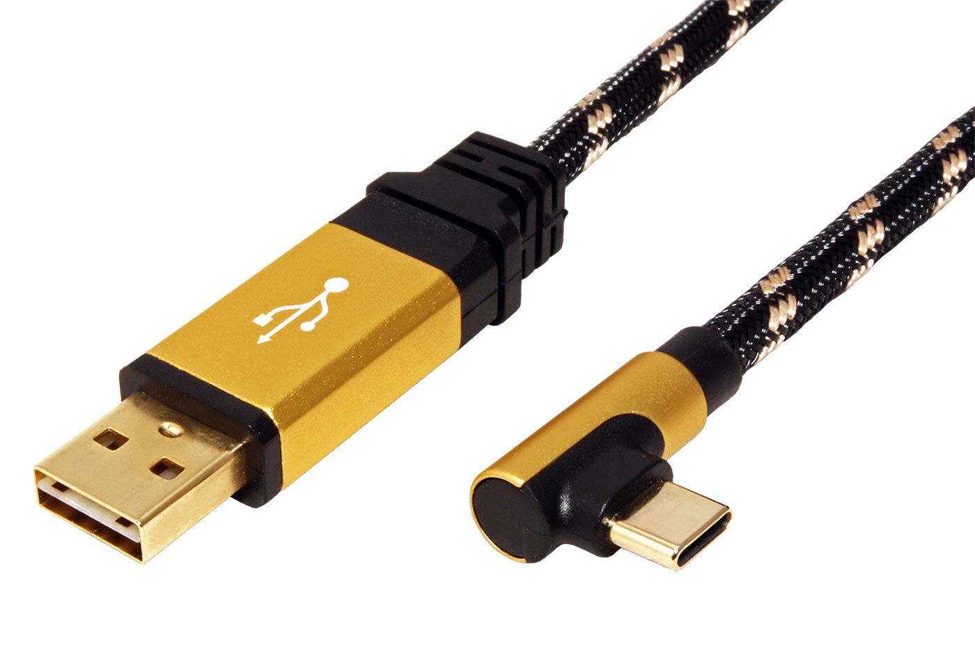 Kabel-ROLINE-GOLD-USB-2.0-USB-C-lomeny-90°-08m Kábel ROLINE GOLD USB 2.0 - USB-C lomený 90° 0,8m – Obrázok 1