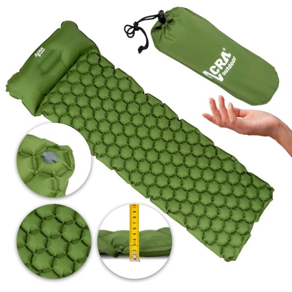 Karimatka Acra L140CL nafukovacia s vankúšom, zelená, 5 cm – Obrázok 2