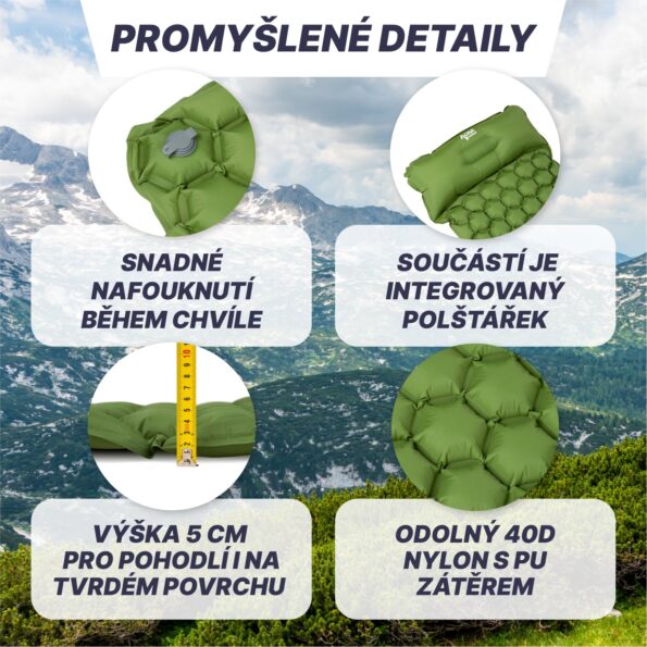 Karimatka Acra L140CL nafukovacia s vankúšom, zelená, 5 cm – Obrázok 5