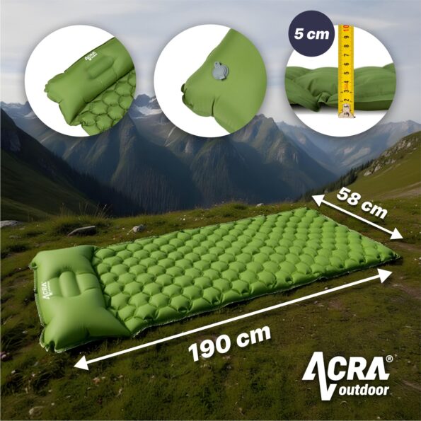 Karimatka Acra L140CL nafukovacia s vankúšom, zelená, 5 cm – Obrázok 6