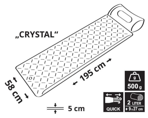 Karimatka Cattara CRYSTAL 195x58x5cm nafukovacia šedá – Obrázok 4