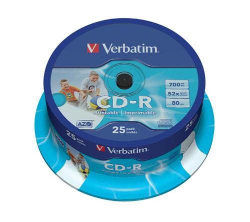 Medium-Verbatim-CD-R-700MB-80-min-52x-Crystal-Printable-25-cake Médium Verbatim CD-R 700MB 80 min 52x Crystal Printable 25-cake – Obrázok 1