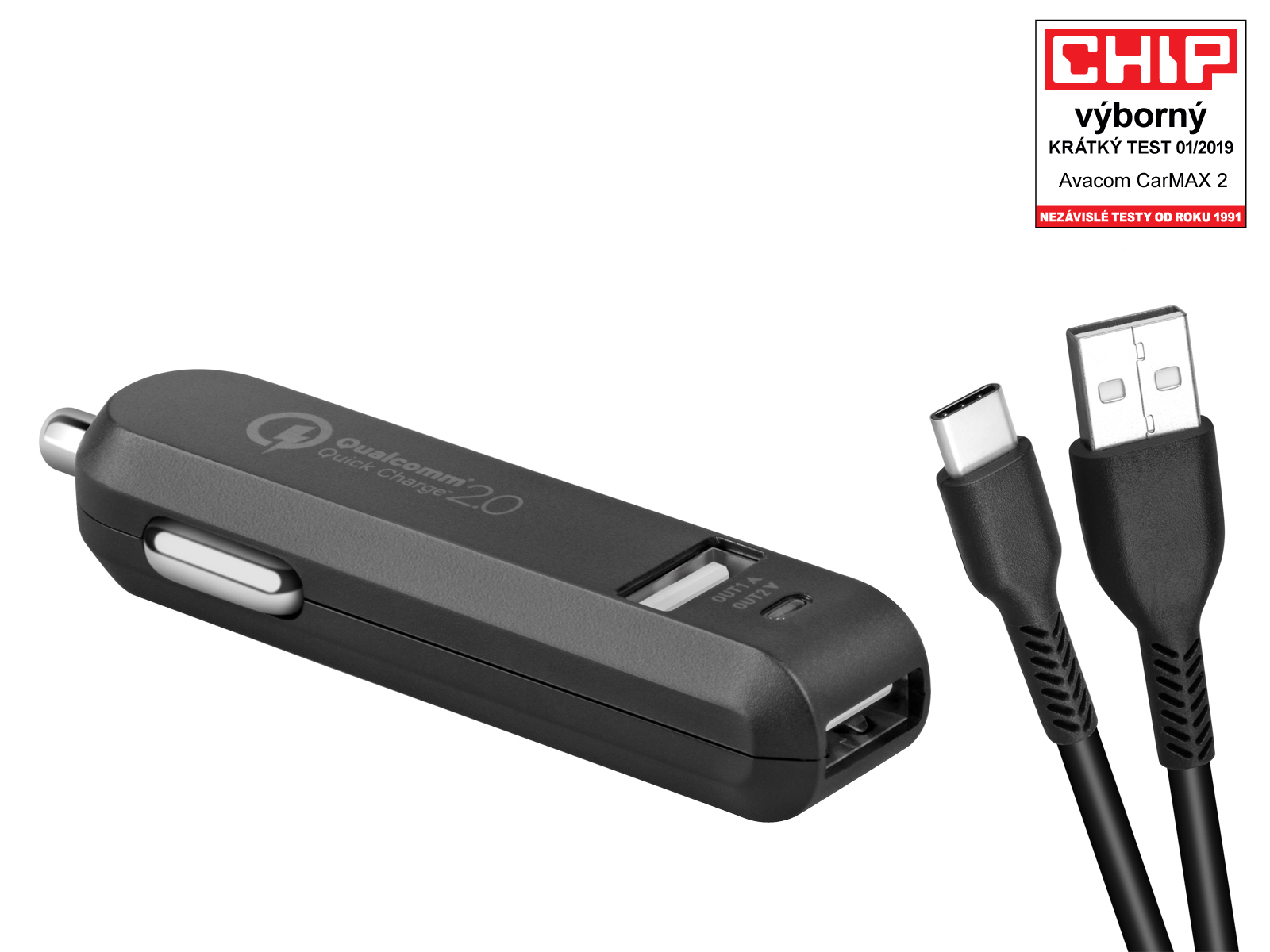 Nabijacka-Avacom-do-auta-CarMAX-2x-Qualcomm-Quick-Charge-2.0-cierna-farba-USB-C-kabel Nabíjačka Avacom do auta CarMAX 2x Qualcomm Quick Charge 2.0, čierna farba (USB-C kábel) – Obrázok 1