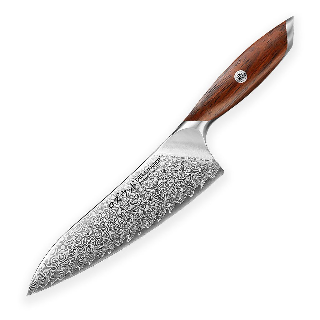 Noz-Dellinger-kuchynsky-ChefGyuto-210-mm-Rose-Wood-Damascus® Nôž Dellinger kuchynský Chef/Gyuto 210 mm Rose Wood Damascus® – Obrázok 1