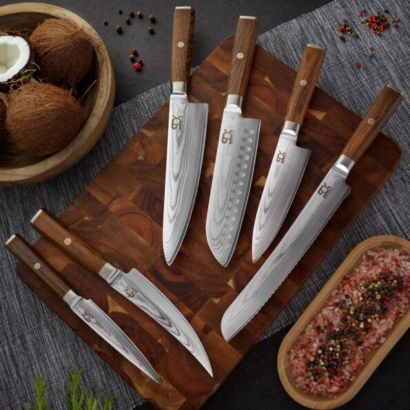 Nôž SOK kuchyňský Chef/Gyuto 152 mm Cocobolo White Damascus – Obrázok 10