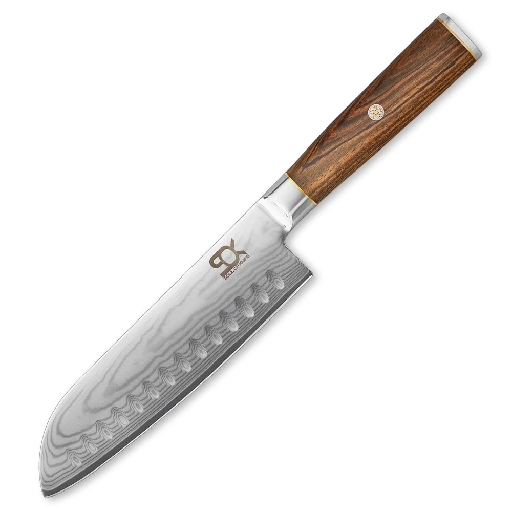 Noz-SOK-kuchynsky-Santoku-185-mm-Cocobolo-White-Damascus Nôž SOK kuchyňský Santoku 185 mm Cocobolo White Damascus – Obrázok 1