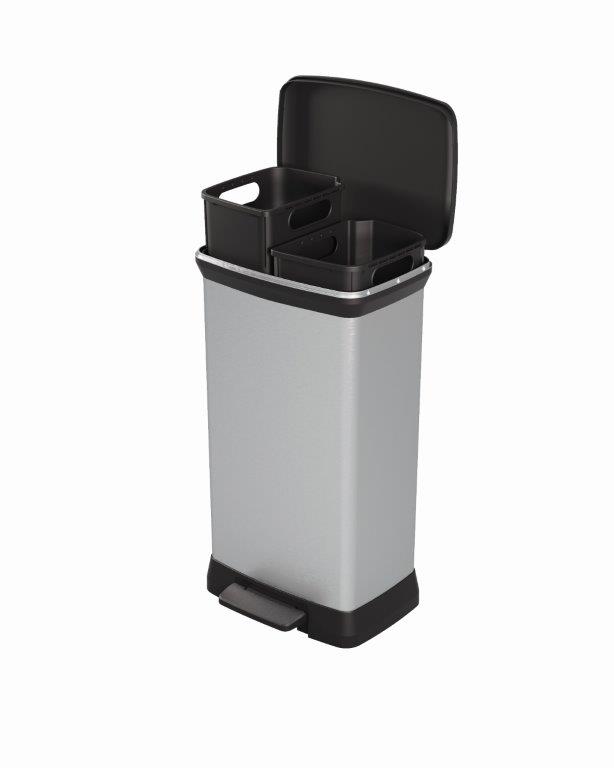 Odpadkovy-kos-Curver-Deco-Bin-Duo-23-l-23-l-strieborny Odpadkový kôš Curver Deco Bin Duo 23 l + 23 l strieborný – Obrázok 1