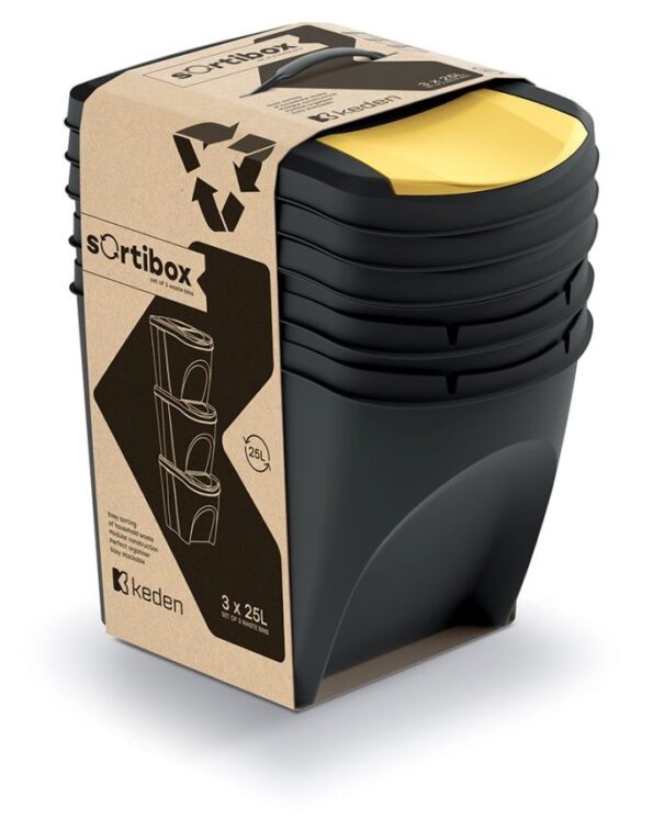 Odpadkový kôš Prosperplast SORTIBOX 3 x 25 l recyklovaný čierny – Obrázok 2
