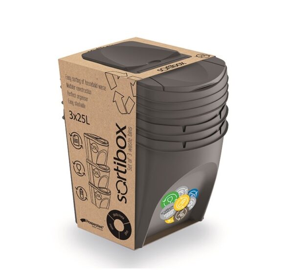 Odpadkový kôš Prosperplast SORTIBOX 3 x 25 l sivý – Obrázok 2