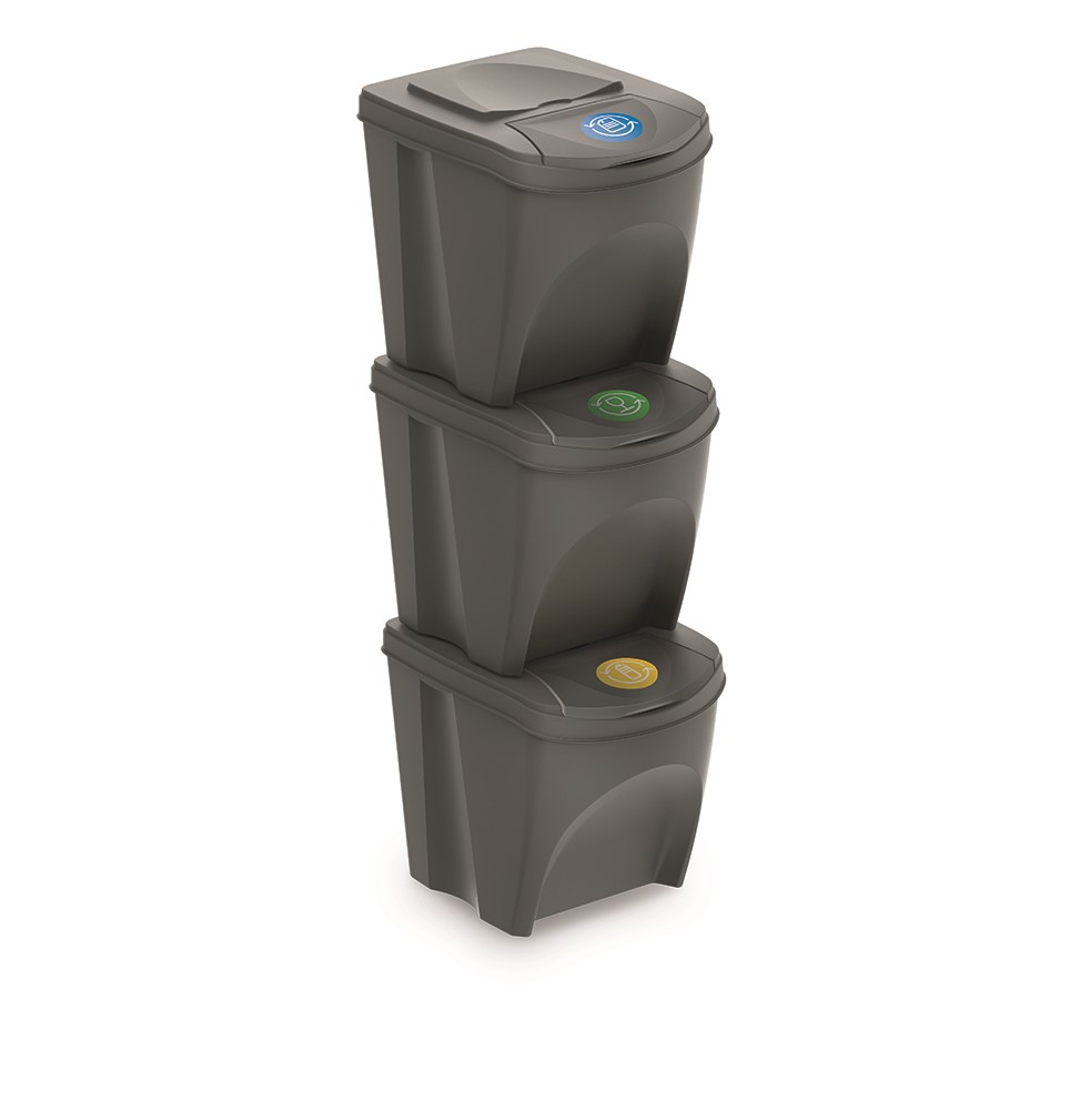 Odpadkovy-kos-Prosperplast-SORTIBOX-3-x-25-l-sivy Odpadkový kôš Prosperplast SORTIBOX 3 x 25 l sivý – Obrázok 1