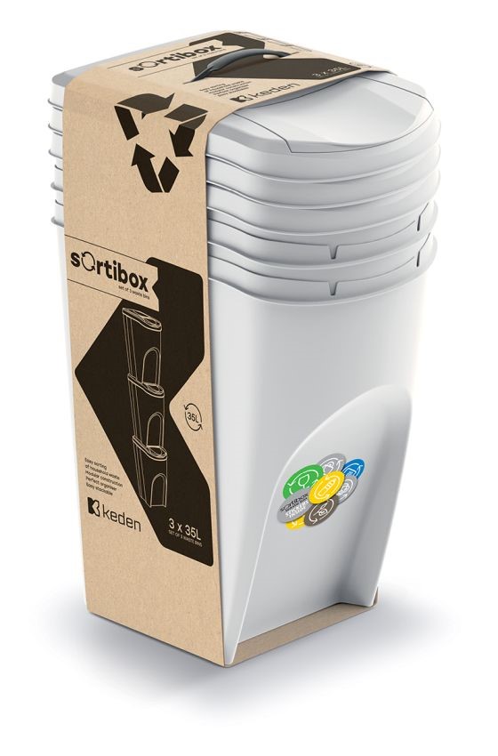 Odpadkovy-kos-Prosperplast-SORTIBOX-3-x-35-l-popolavy Odpadkový kôš Prosperplast SORTIBOX 3 x 35 l popolavý – Obrázok 1