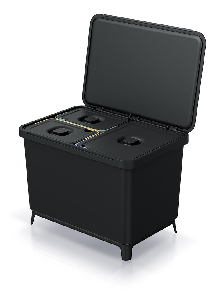 Odpadkovy-kos-Prosperplast-SYSTEMA-1x23l-2x10l-cierny Odpadkový kôš Prosperplast SYSTEMA 1x23l + 2x10l čierny – Obrázok 1