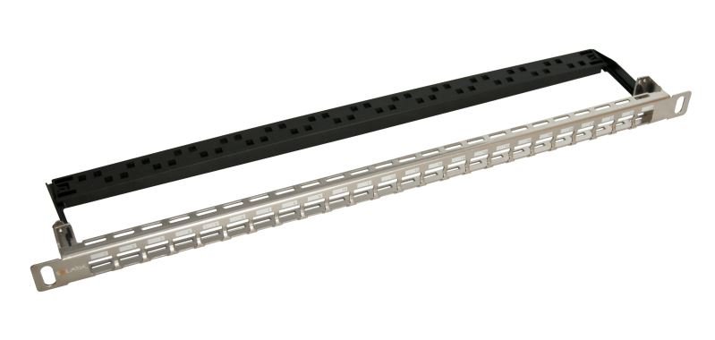 Patch-panel-Solarix-modularny-neosadeny-24-portov-nerez-05U Patch panel Solarix modulárny neosadený 24 portov, nerez 0,5U – Obrázok 1