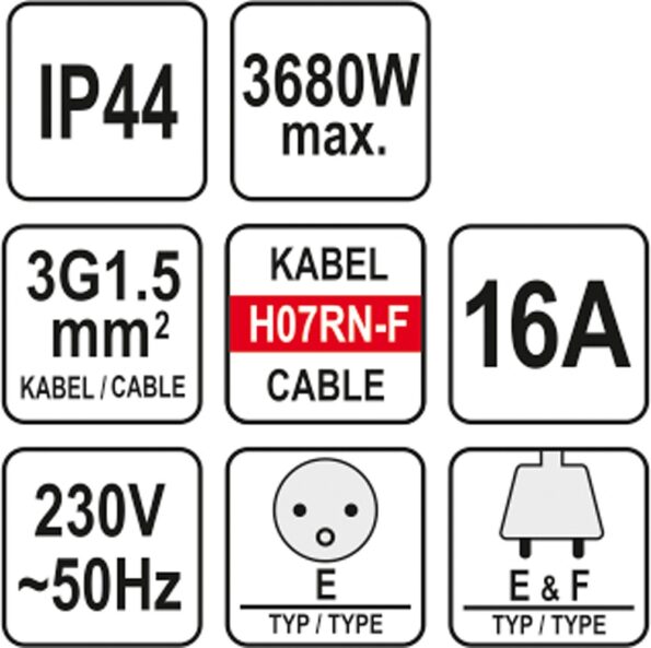 Predlžovací kábel Yato YT-81162 20m, 3 zásuvky – Obrázok 2