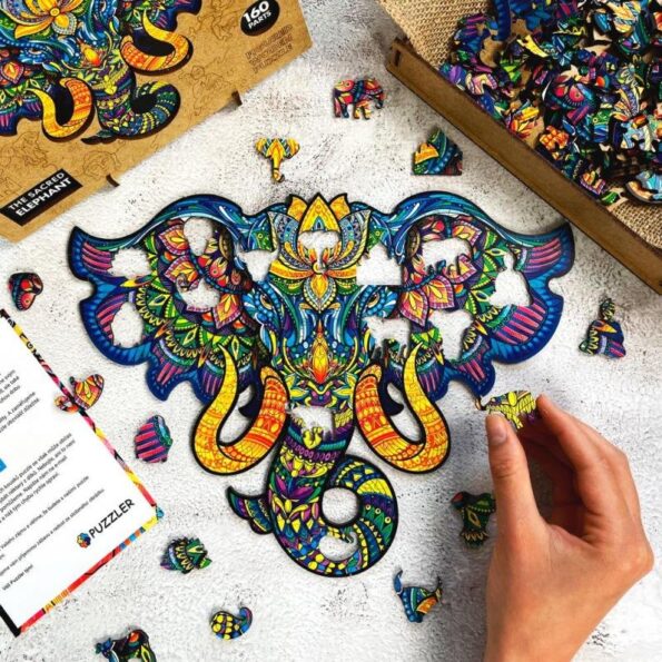Puzzle Puzzler drevené, farebné – Posvätný slon – Obrázok 5