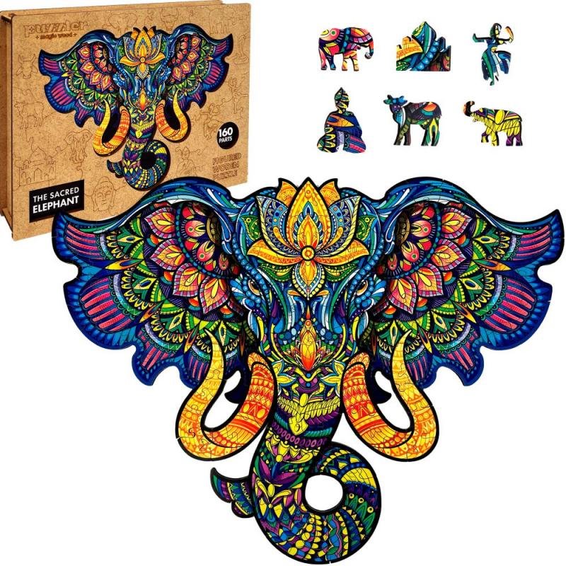 Puzzle-Puzzler-drevene-farebne-–-Posvatny-slon Puzzle Puzzler drevené, farebné – Posvätný slon – Obrázok 1