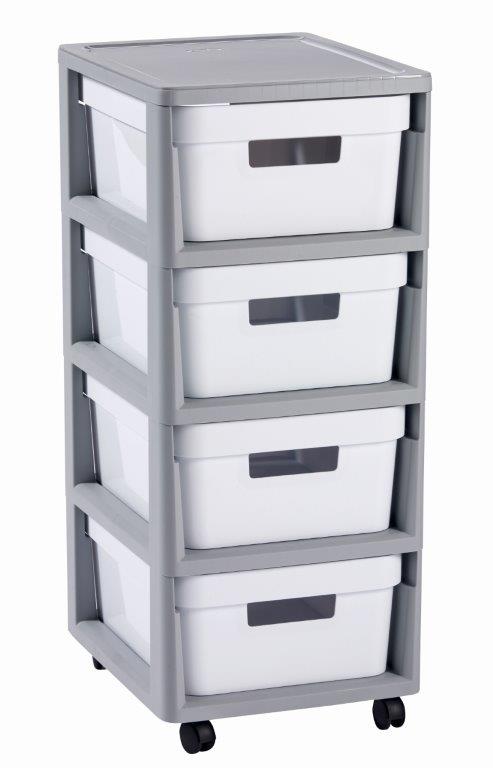 Regal-Curver-Infinity-4x11L-so-suplikmi-sedo-biely Regál Curver Infinity 4x11L so šuplíkmi šedo-biely – Obrázok 1