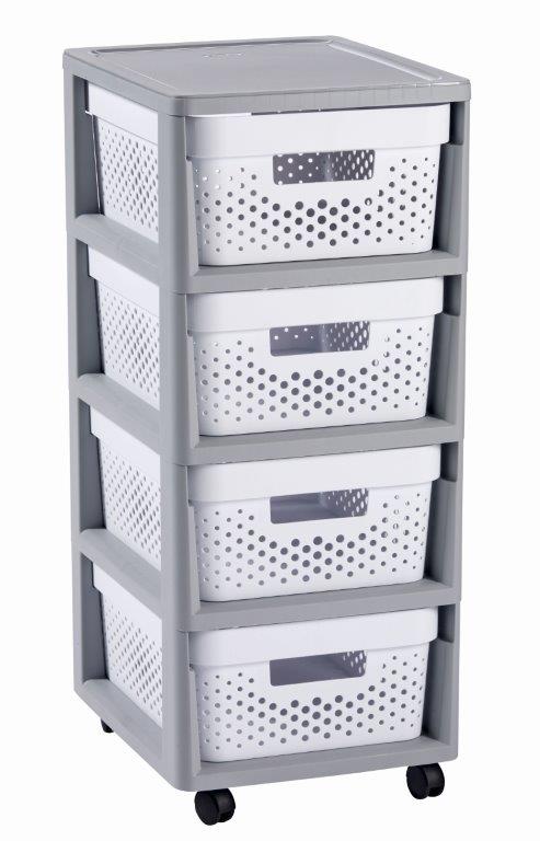Regal-Curver-Infinity-Dots-4x11L-so-suplikmi-bielo-sedy Regál Curver Infinity Dots 4x11L so šuplíkmi bielo-šedý – Obrázok 1