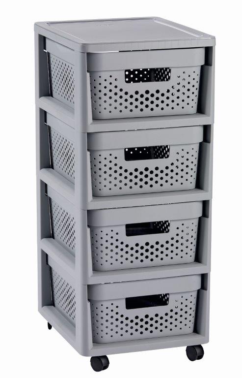 Regal-Curver-Infinity-Dots-4x11L-so-suplikmi-svetlo-sedy Regál Curver Infinity Dots 4x11L so šuplíkmi svetlo šedý – Obrázok 1