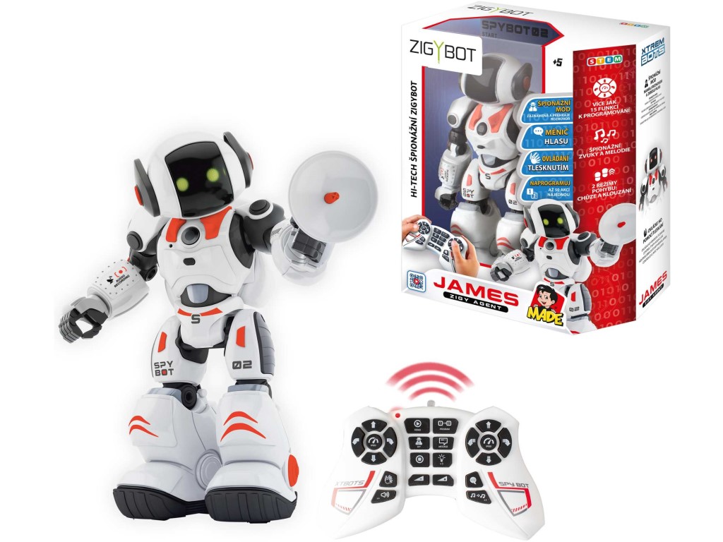 Robot-MaDe-Zigybot-James-spion-programovatelny-20-funkcii-33-×-25-×-13-cm Robot MaDe Zigybot James, špion, programovateľný, 20 funkcií, 33 × 25 × 13 cm – Obrázok 1