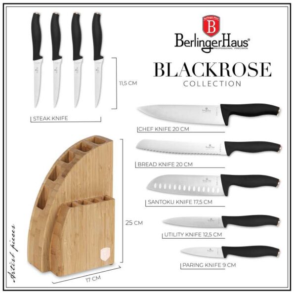Sada nožov Berlingerhaus so stojanom BAMBOO 10 ks Black Rose Collection – Obrázok 4