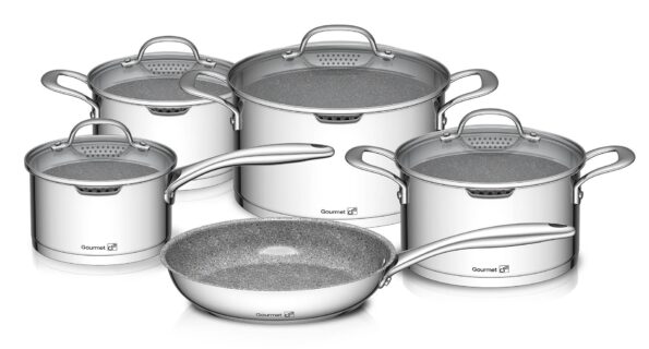 Sada riadu G21 Gourmet Miracle s cedidlom, 9 dielov, nerez / greblon – Obrázok 2