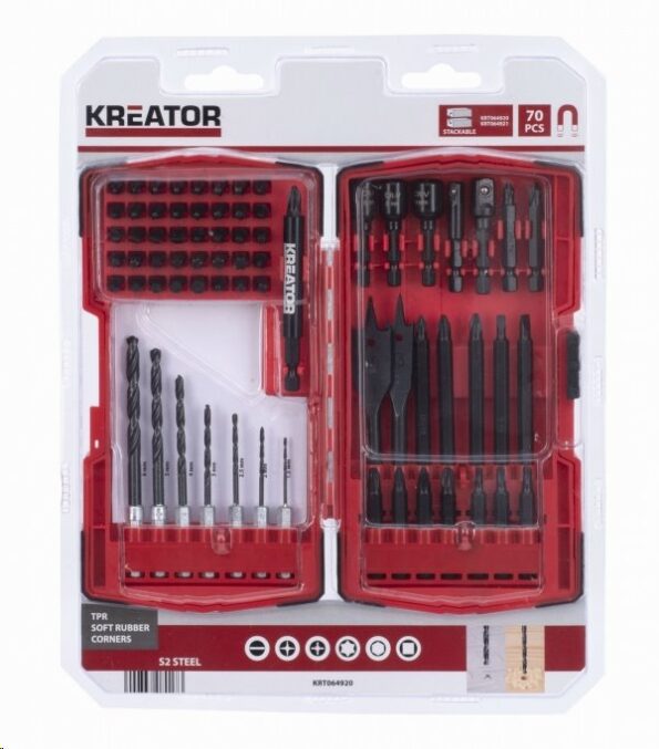 Sada vrtákov Kreator KRT064920 s príslušenstvom, 70ks – Obrázok 2