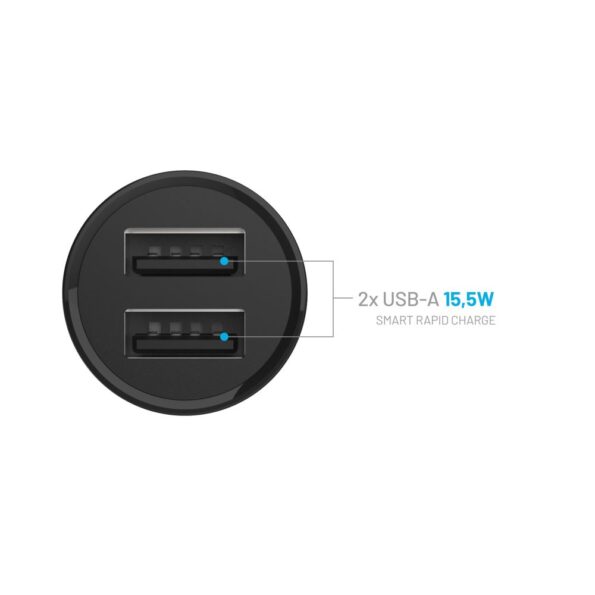 Set FIXED autonabíjačky s 2xUSB výstupom a USB/USB-C kábla, 1 meter, 15W Smart Rapid Charge, čierna – Obrázok 5