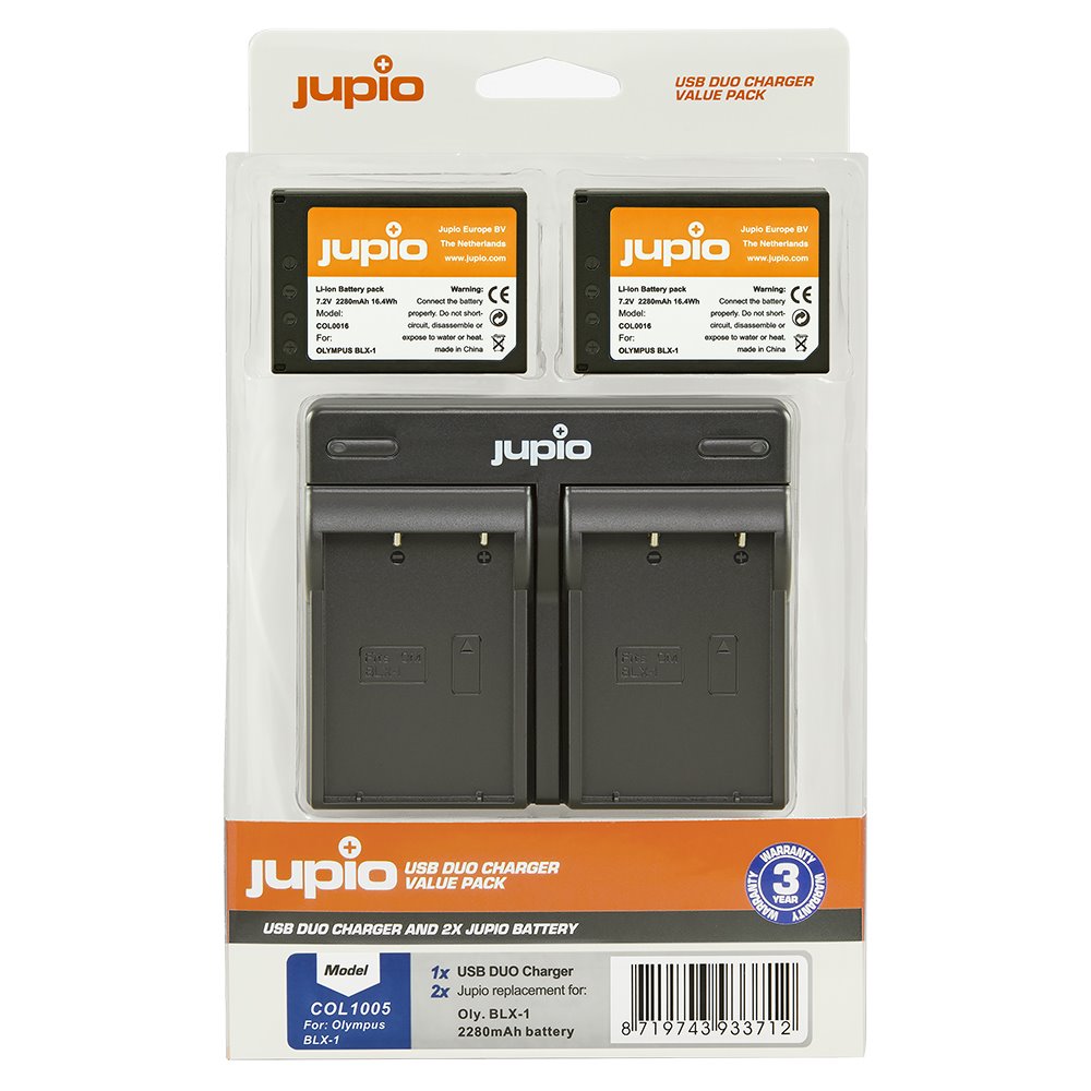 Set-Jupio-2x-Battery-BLX-1-2280mAh-USB-Dual-Charger-pre-OM-system Set Jupio 2x Battery BLX-1 2280mAh + USB Dual Charger pre OM system – Obrázok 1