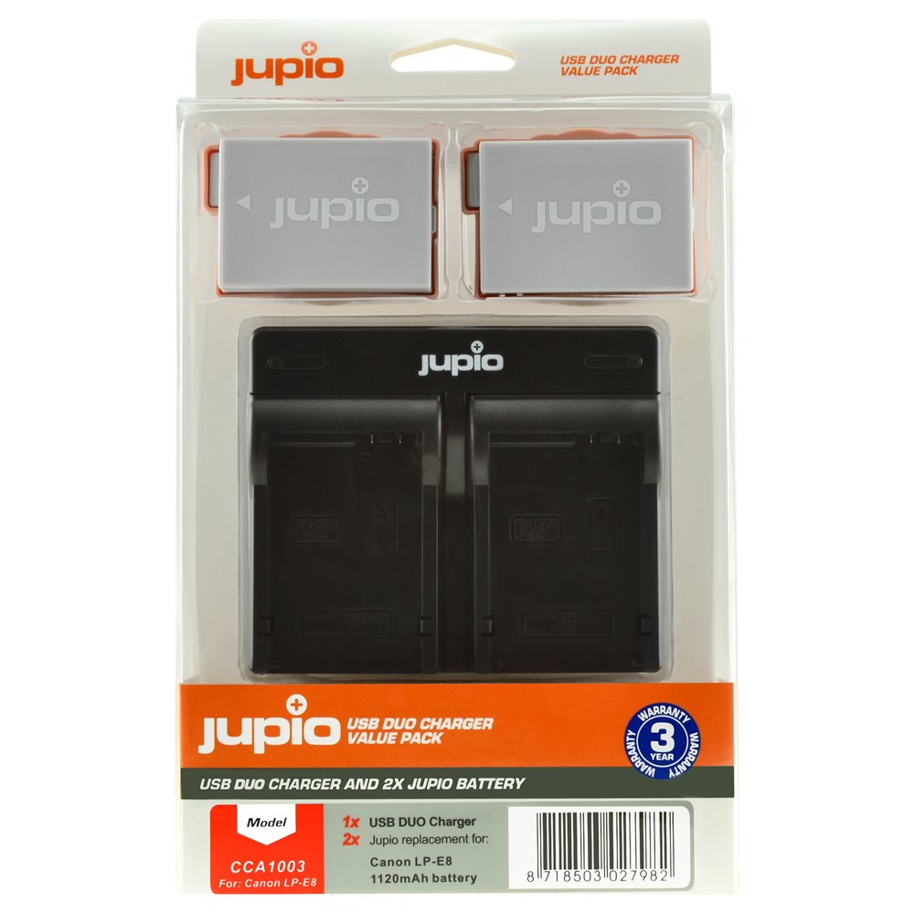 Set-Jupio-2x-LP-E8-1120mAh-USB-Dualna-nabijacka Set Jupio 2x LP-E8 1120mAh + USB Duálna nabíjačka – Obrázok 1