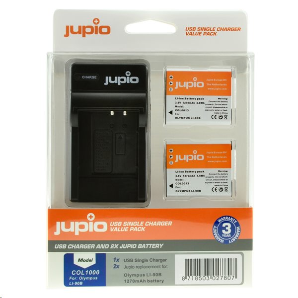 Set-Jupio-2x-bateria-Li90B92B-1270mAh-a-nabijacka-pre-Olympus Set Jupio 2x batéria Li90B/92B 1270mAh a nabíjačka pre Olympus – Obrázok 1