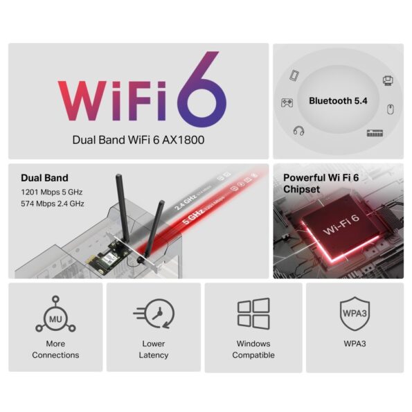 Sieťová karta TP-Link Mercusys MA70XE AXE 1800, WiFi 6, Bluetooth 5.3, 2,4/5GHz, PCI-e – Obrázok 3