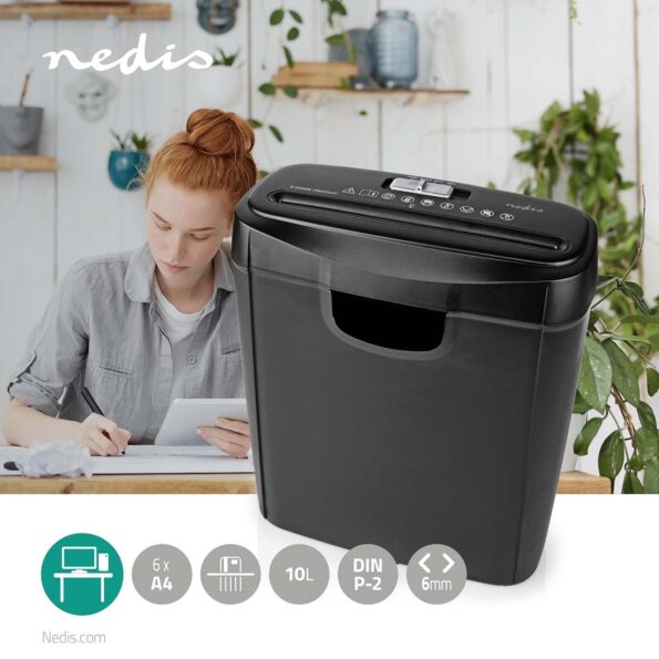 Skartovač Nedis PASH112BKA4 6x A4, 10 l, DIN 2 čierny – Obrázok 2