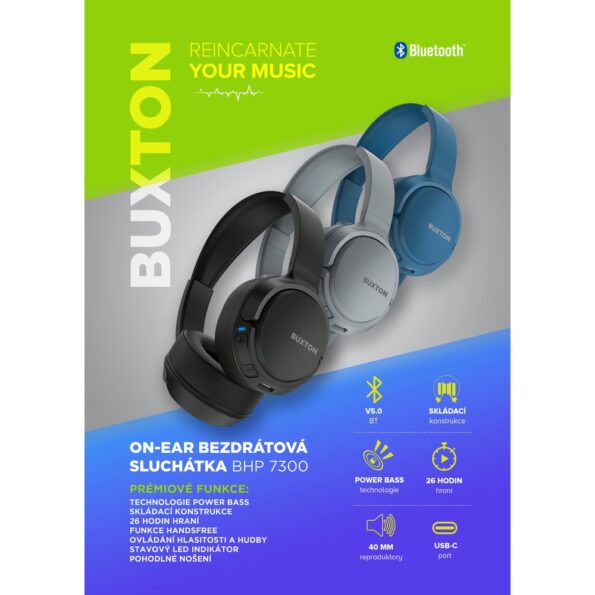 Slúchadlá Buxton BHP 7300 BLACK BT – Obrázok 3