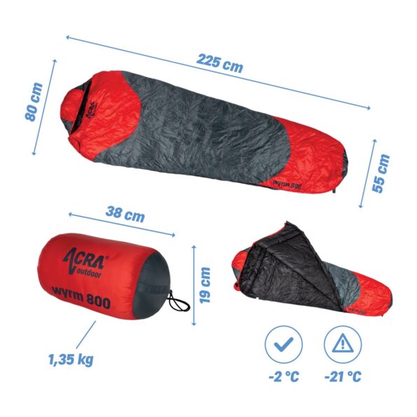Spacák Acra Wyrm 800 - 225 cm, kačacie perie – Obrázok 5