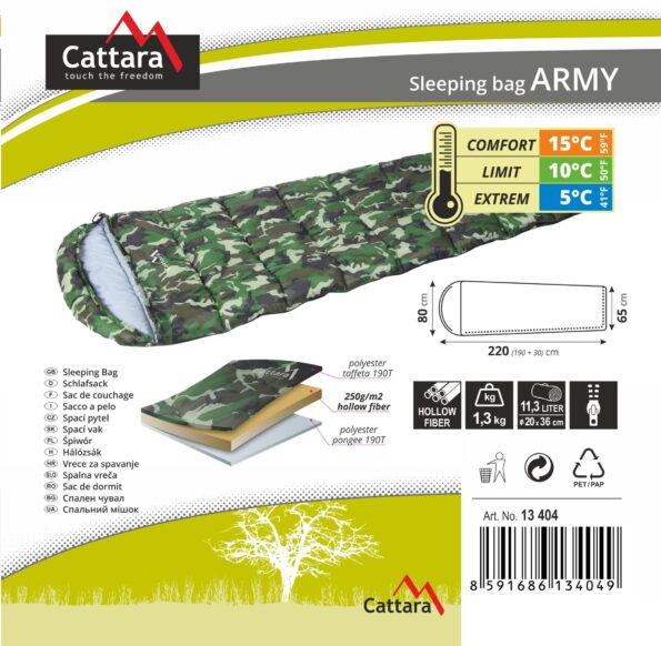 Spacák Cattara ARMY 220 x 80/65 cm dekový – Obrázok 2