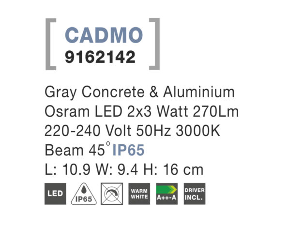 Svietidlo Nova Luce CADMO R WALL GREY 2 nástenné, IP 65, 2x3 W – Obrázok 4