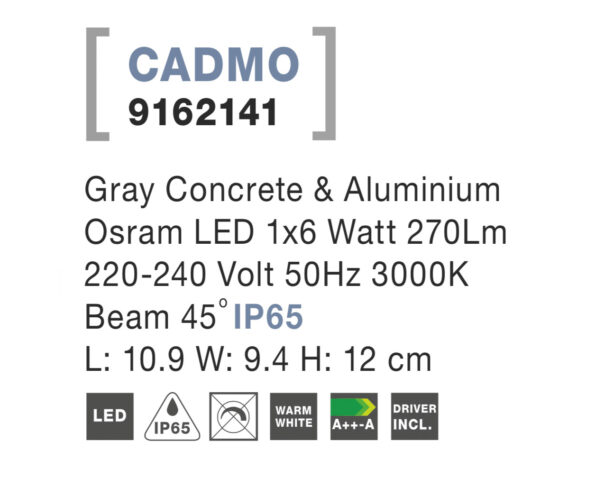 Svietidlo Nova Luce CADMO R WALL GREY nástenné, IP 65, 6 W – Obrázok 4