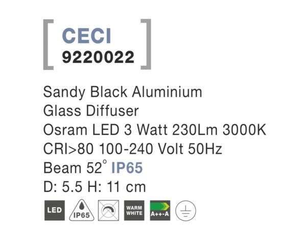Svietidlo Nova Luce CECI TOP BLACK stropné, IP 65, 3 W – Obrázok 4