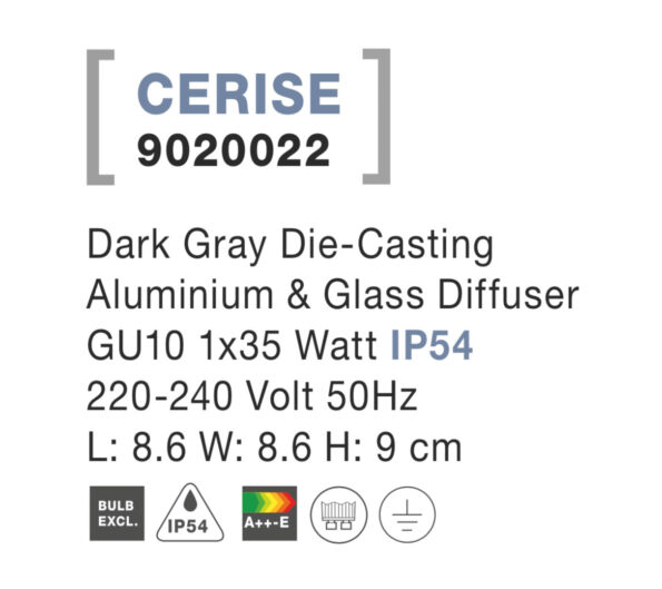 Svietidlo Nova Luce CERISE S TOP GREY stropné, IP 54, GU10 – Obrázok 4
