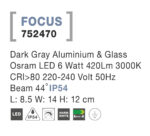 Svietidlo Nova Luce FOCUS WALL GREY nástenné, IP 54, 6 W – Obrázok 4