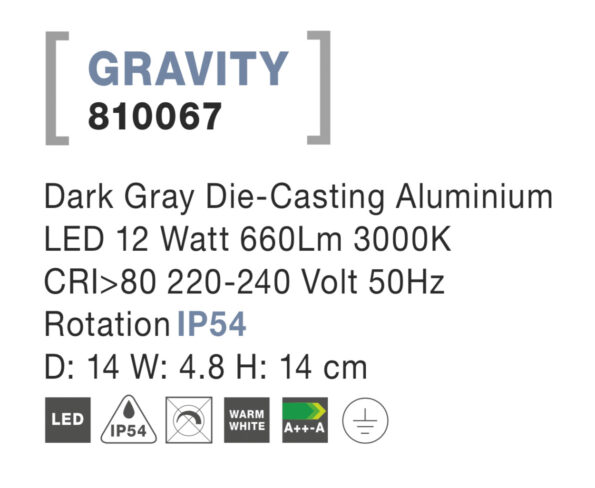 Svietidlo Nova Luce GRAVITY WALL GREY nástenné, IP 54, 12 W – Obrázok 4