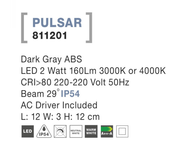 Svietidlo Nova Luce PULSAR STEP GREY 4 schodiskové – Obrázok 4