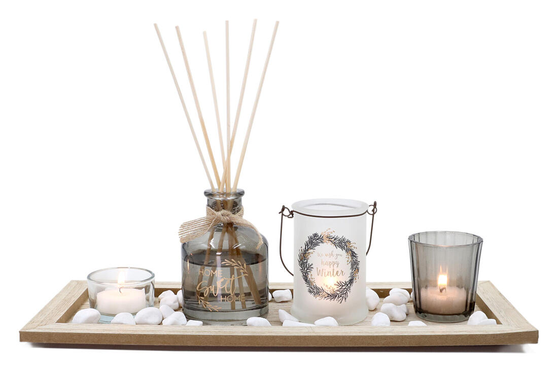 Svietnik-diffuser-36-x-14-x-1-cm-5-dielov-dekoracia-drevosklo Svietnik / diffuser 36 x 14 x 1 cm, 5 dielov + dekorácia drevo/sklo – Obrázok 1